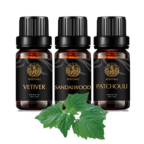 Aromaterapia pachuli aceite esencial set para difusor, 3x10ml 100% puro vetiver aceite esencial Kit para humidificador -pachulí, vetiver, sándalo aceite esencial set, aromaterapia sándalo Aceites Kit