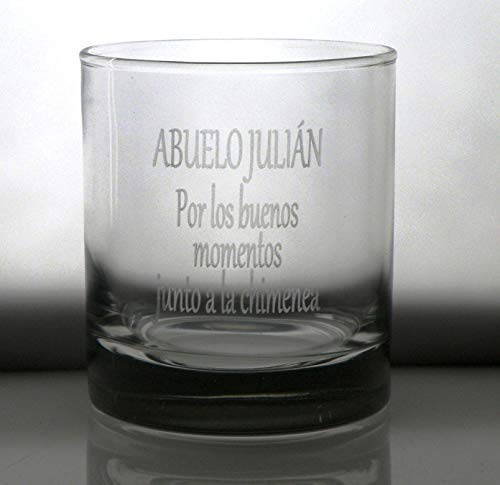 Arte-Deco Vaso DE Whisky BAJO Personalizado Regalo Abuelo-Abuela, Grabado cumpleaños, Aniversario, día Padre y Madre, jubilación, Hombre y Mujer