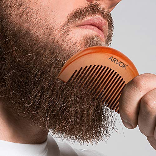 Arvok Set de Brochas y Peine Para Barba con Cerdas de Jabalí Naturales Para el Cuidado Del Bigote y Barba para Hombres y Distribuir Bálsamo O Aceite Para el Crecimiento y el Peinado