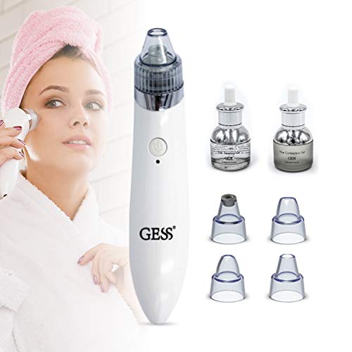 Aspiradora con 4 boquillas GESS Elastic, para dermoabrasión para el cuidado de la piel, kit removedor de espinillas, limpiador facial, extractor de comedones de poros, tratamiento del acné