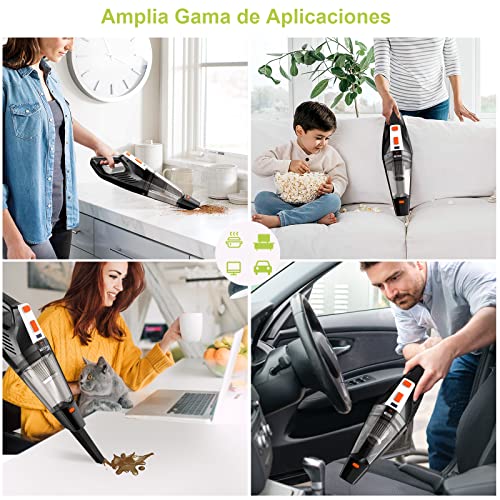 Aspiradora de Mano, Aspirador de Mano Sin Cable Potente 9000PA Aspiradora de Mano Sin Cable con 2 Filtros Lavables, Carga Rápida, 2 Cepillos Aspirador en Seco y Húmedo para Oficina Hogar y Coche