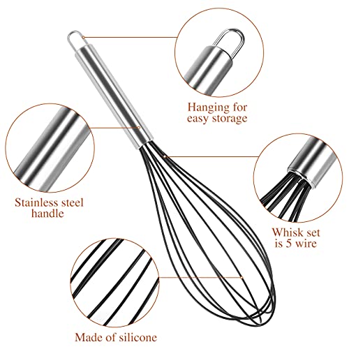 Aukiita Batidor de Cocina Manual, 3 Piezas Varillas Silicona con Mango de Acero Inoxidable para Mezclar Huevos Masa Crema, Batidor Globo con Cucharas Medidoras y Cepillo Pastelería