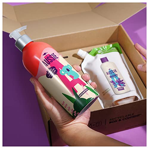 Aussie - Miracle moist kit básico de champú rellenable, botella rellenable y bolsa de recarga, para pelo seco y dañado, 1 kit