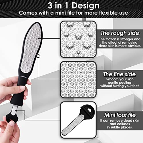 Auxmir Lima Pies Doble Cara Removedor de Córnea Lateral, Afiladora de Pies para Durezas, Escofina Callos para Picadura de Acero Inoxidable,Redondo,Negro