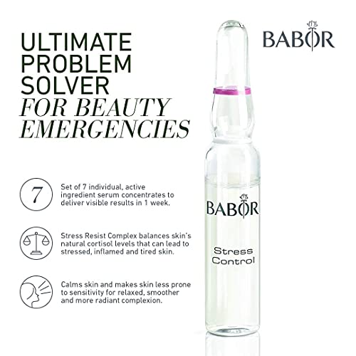 Babor Stress Control Ampollas de sérum concentrado para la cara, calmantes y reductoras de arrugas por estrés, fórmula vegana, en formato de 7 x 2 ml