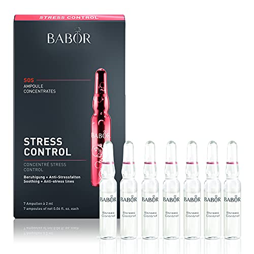 Babor Stress Control Ampollas de sérum concentrado para la cara, calmantes y reductoras de arrugas por estrés, fórmula vegana, en formato de 7 x 2 ml