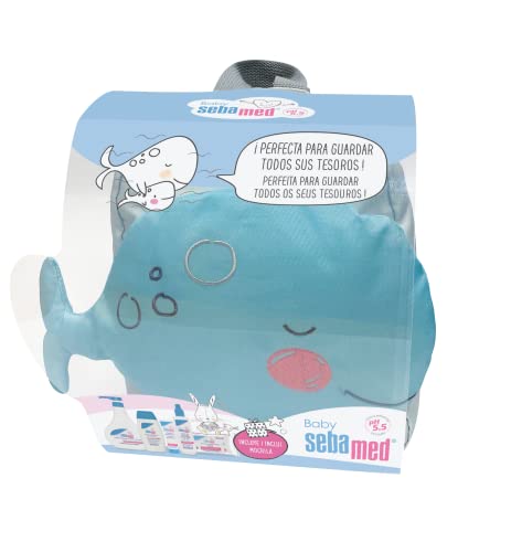 Baby Sebamed mochila Ballena Regalo Bebé recién nacido- Espuma de Baño 500 ml, Leche Corporal 200 ml, Colonia sin Alcohol 250 ml, Crema Balsámica 50 ml, Toallitas 72 uds