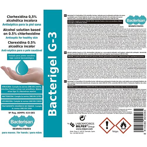 BACTERISAN Bacterigel G-3 60Ml, PACK DE 4 unidades, Gel De Manos Desinfectante Autosecante, Antiséptico Para La Piel Sana, Testado Dermatológico Y Pediátrico, Tamaño Bolsillo, Transparente, 4 x 60 ml