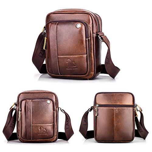 BAIGIO Bolso Bandolera Hombre de Cuero Bolso de Hombro Piel Pequeño Vintage Crossbody Bag Casual (Marrón)