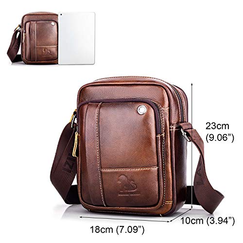 BAIGIO Bolso Bandolera Hombre de Cuero Bolso de Hombro Piel Pequeño Vintage Crossbody Bag Casual (Marrón)