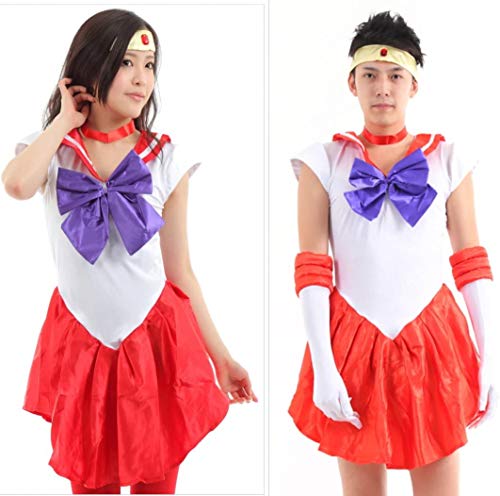 Baipin Disfraz de Guerrera Luna Rojo Vestido y Guantes Blancos, Disfraz Cosplay de Sailor Moon Arco de Princesa Vestido Uniforme de Juego para Mujer, Talla M, Longitud 82cm