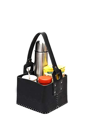 balibetov Bolso Matero Rustico de Cuero Genuino I Bolso para Calabaza Mate, Yerba Mate, Termo I Ideal para Viajar, el Trabajo, Picnic, Actividad al Aire Libre (Negro)