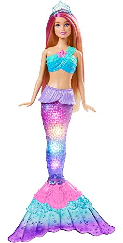 Barbie Dreamtopia Twinkle Lights Sirena - Muñeca Rubia con Mechas Rosas - Luces y Colores Bajo el Agua - 30,48 cm - Regalo para Niños de 3-7 Años