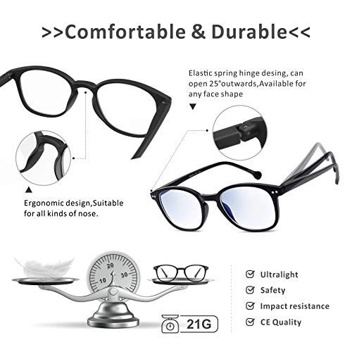 Baytion Gafas Luz Azul Hombre y Mujer, Gafas de Ordenador Bloqueo de luz Azul, Gafas con Filtro de luz Azul, Anti-UV, Anti-fatiga y Anti-reflejos Gafas Para PC Ordenador & Gaming, Negro