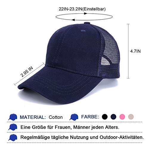 Beisbol Gorra para Mujer - Cola de Caballo Gorras de, Ajustable Algodón Sombrero eportes Clásica de Sol Hat Verano Cap Gorra de béisbol Camionero (Azul)