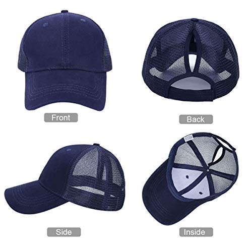 Beisbol Gorra para Mujer - Cola de Caballo Gorras de, Ajustable Algodón Sombrero eportes Clásica de Sol Hat Verano Cap Gorra de béisbol Camionero (Azul)