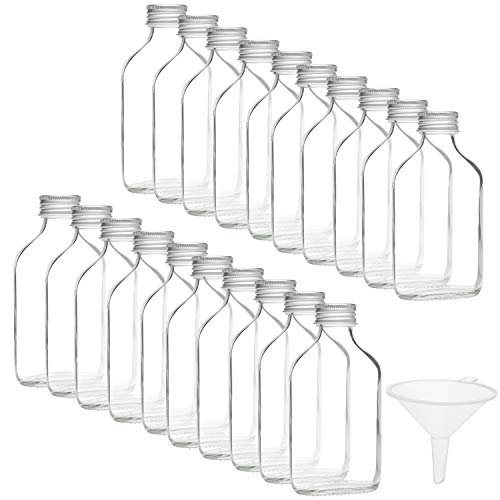 Belle Vous Mini Botellas de Cristal 100 ml Petaca con Tapa Plateada y Embudo (Pack de 20) Pack Botellas Vacías para Bodas y Fiestas – Alcohol, Schnapps, Whisky, Tragos y Bebidas Espirituosas