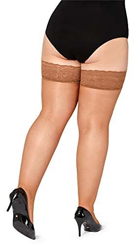 Bellivalini Medias Autoadhesivas con Encaje Plus Size Mujer 20 DEN BLV-1126 (Bronce, 4XL)