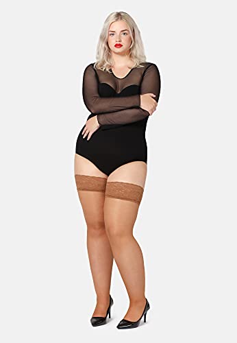 Bellivalini Medias Autoadhesivas con Encaje Plus Size Mujer 20 DEN BLV-1126 (Bronce, 4XL)