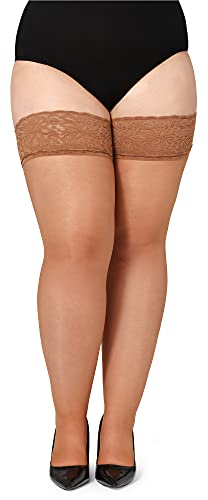 Bellivalini Medias Autoadhesivas con Encaje Plus Size Mujer 20 DEN BLV-1126 (Bronce, 4XL)