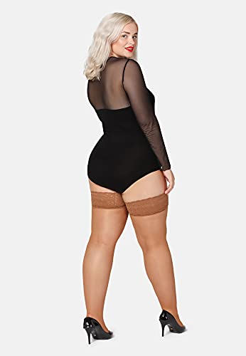 Bellivalini Medias Autoadhesivas con Encaje Plus Size Mujer 20 DEN BLV-1126 (Bronce, 4XL)