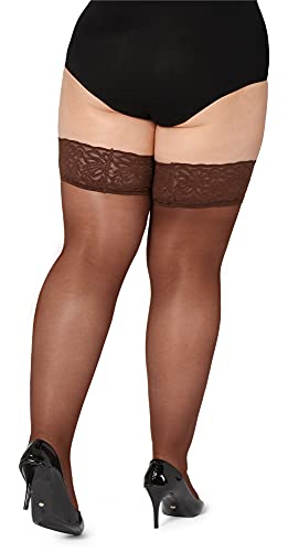 Bellivalini Medias Autoadhesivas con Encaje Plus Size Mujer 40 DEN BLV-1127 (Cappuccino, 4XL)