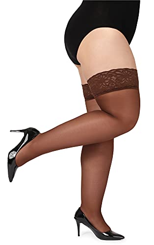 Bellivalini Medias Autoadhesivas con Encaje Plus Size Mujer 40 DEN BLV-1127 (Cappuccino, 4XL)