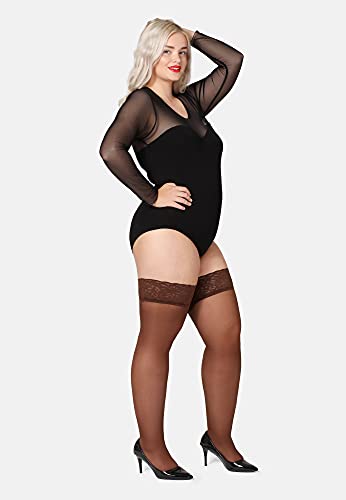 Bellivalini Medias Autoadhesivas con Encaje Plus Size Mujer 40 DEN BLV-1127 (Cappuccino, 4XL)