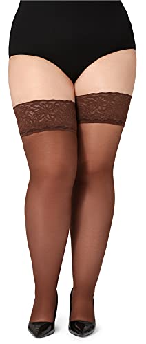 Bellivalini Medias Autoadhesivas con Encaje Plus Size Mujer 40 DEN BLV-1127 (Cappuccino, 4XL)