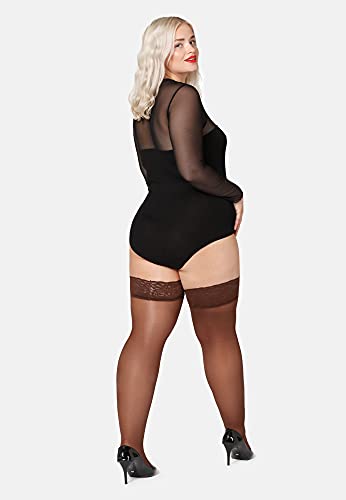 Bellivalini Medias Autoadhesivas con Encaje Plus Size Mujer 40 DEN BLV-1127 (Cappuccino, 4XL)