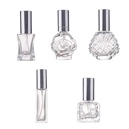 BENECREAT 5 Pack Botella Cristal de Perfume Spray de Perfume Contenedor Portátil de Atomizador Rellenable Recipiente de Spray de Cosmético 5 Estilos Mixtos