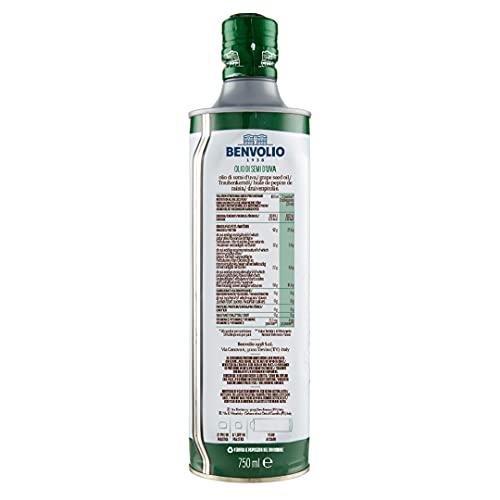 BENVOLIO 1938 Aceite de Semilla de Uva Prensado en Frío - 750ml - Aceite Para Cocinar 100% Italiano Rico en Vitamina E Aceite de Uva Para la Cara Aceite Corporal Aceites Para Masajes Grapeseed oil