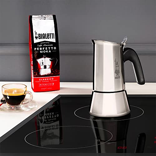 Bialetti - Nueva Venus de Inducción, Cafetera Italiana para Espressos de Acero inoxidable, adecuado para todo tipo de Placas, 10 Tazas de café (430 Ml), Aluminio y Plata