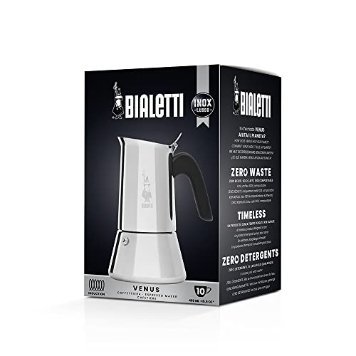 Bialetti - Nueva Venus de Inducción, Cafetera Italiana para Espressos de Acero inoxidable, adecuado para todo tipo de Placas, 10 Tazas de café (430 Ml), Aluminio y Plata