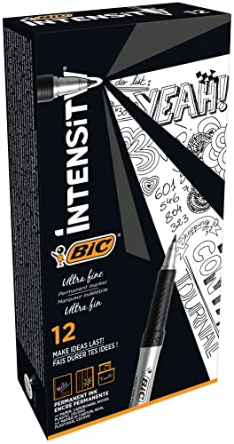 BIC Marking Ultra Fine Marcadores Punta Ultrafina - Negro, Caja de 12 unidades