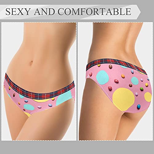 Bikini Panty Hipster Bragas Mujer Bragas Señoras Ropa Interior Amarillo Circular Marcos con Coloridos Caramelos Stretch S, multicolor, L