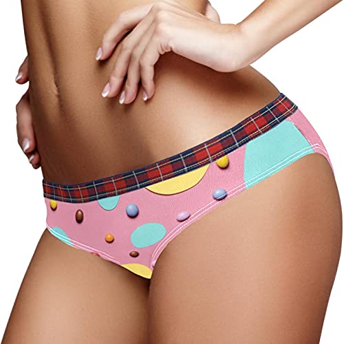 Bikini Panty Hipster Bragas Mujer Bragas Señoras Ropa Interior Amarillo Circular Marcos con Coloridos Caramelos Stretch S, multicolor, L