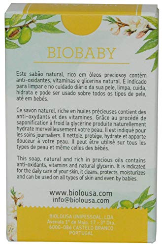 BIOBABY, jabón ideal para bebés y pieles frágiles es muy dulce y natural, BIO, sobrecargo 8% aceite de almendras dulces, 100 gr.