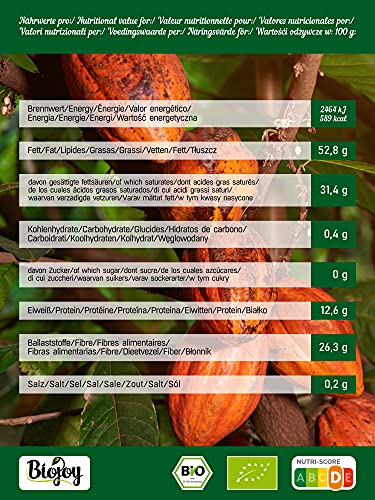 Biojoy Granos de Cacao crudos BÍO, granos enteros Theobroma cacao (1 kg)