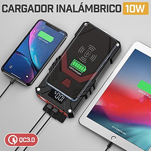 BIUBLE Arrancador de Coches, 2500A 24000mAh Arrancador de Baterias de Coche 12 V con Cargador Inalámbrico de 10W(para Todo vehículo de Gasolina o 8.0L de Diesel), Linterna LED, Pantalla