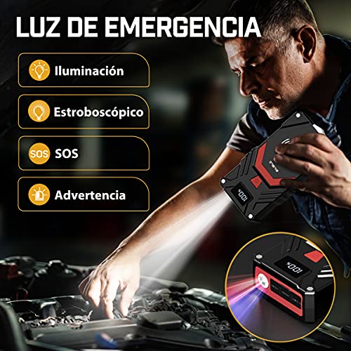 BIUBLE Arrancador de Coches, 2500A 24000mAh Arrancador de Baterias de Coche 12 V con Cargador Inalámbrico de 10W(para Todo vehículo de Gasolina o 8.0L de Diesel), Linterna LED, Pantalla