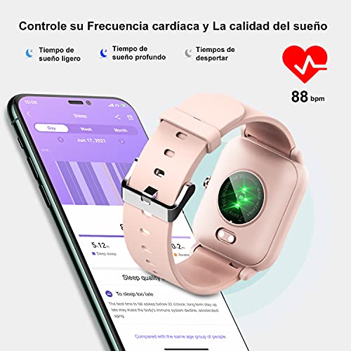 Blackview R3 Smartwatch, Reloj Inteligente Mujer - Oxímetro de Pulso (SpO2) | Esfera de Reloj de DIY | Pulsera Actividad Inteligente Caloría | Smartwatch Mujer para Android e iOS (Versión Mejorada)