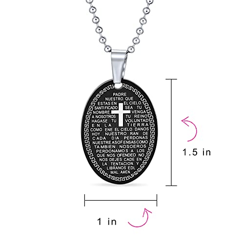 Bling Jewelry Protección Personalizada de Grabado Religioso El Padre Maestro Nuestra Oración Colgante Ovalado Collar para Hombres Negro Plata Acero Inoxidable