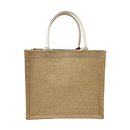 Bncxdc Bolsa de yute natural, Bolsa de compras de yute reutilizable, Bolsa de picnic y compras de bricolaje, Bolsa de almacenamiento de yute Bolsa de lona gruesa de lino ecológico vintage 32*36*19cm