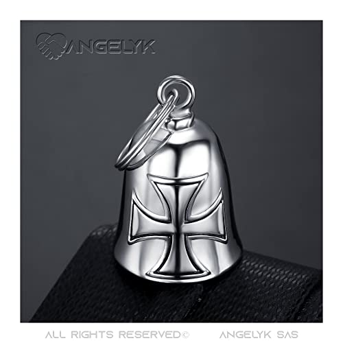 BOBIJOO JEWELRY - Lucky Bell Motocicleta protección Biker Triker Cruz Caballeros templarios Cromo Acero Inoxidable