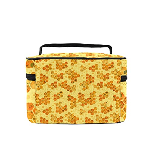 Bolsa de maquillaje de viaje Bolsa de cosméticos grande de nido de abeja sin costuras para maquillaje organizador con bolsa de malla para mujeres y niñas