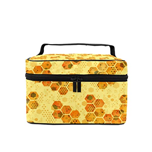 Bolsa de maquillaje de viaje Bolsa de cosméticos grande de nido de abeja sin costuras para maquillaje organizador con bolsa de malla para mujeres y niñas