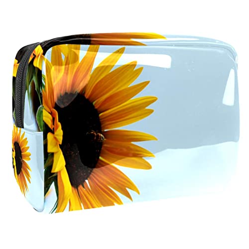 Bolsa de maquillaje de viaje de girasol y abeja para maquillaje, organizador para mujeres y niñas, Girasol y abeja, 18.5x7.5x13cm/7.3x3x5.1in