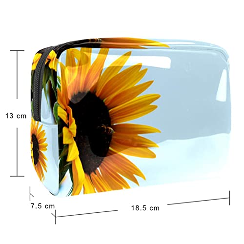 Bolsa de maquillaje de viaje de girasol y abeja para maquillaje, organizador para mujeres y niñas, Girasol y abeja, 18.5x7.5x13cm/7.3x3x5.1in