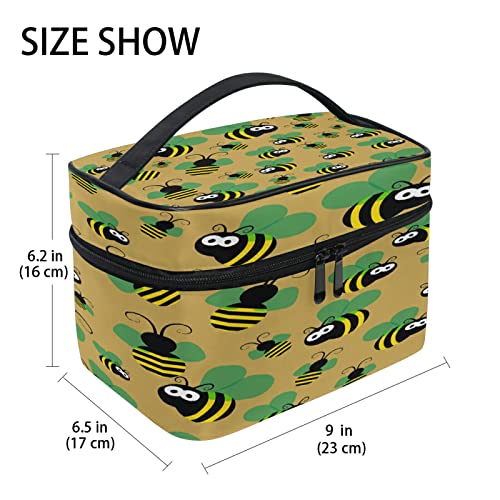 Bolsa organizadora de bolsas de cosméticos, bolsa de maquillaje con patrón de corazón verde de abeja para viajes, bolsa de cosméticos con asa para guardar maquillaje para niñas y mujeres